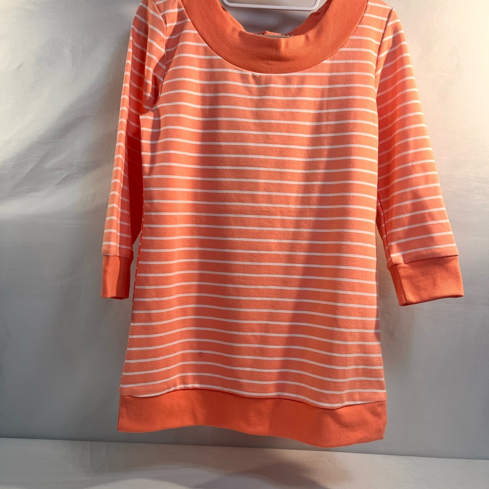 NWT By Design Striped Peach and White Tunic 3/4 Sleeve Scoop Neck Sz Small